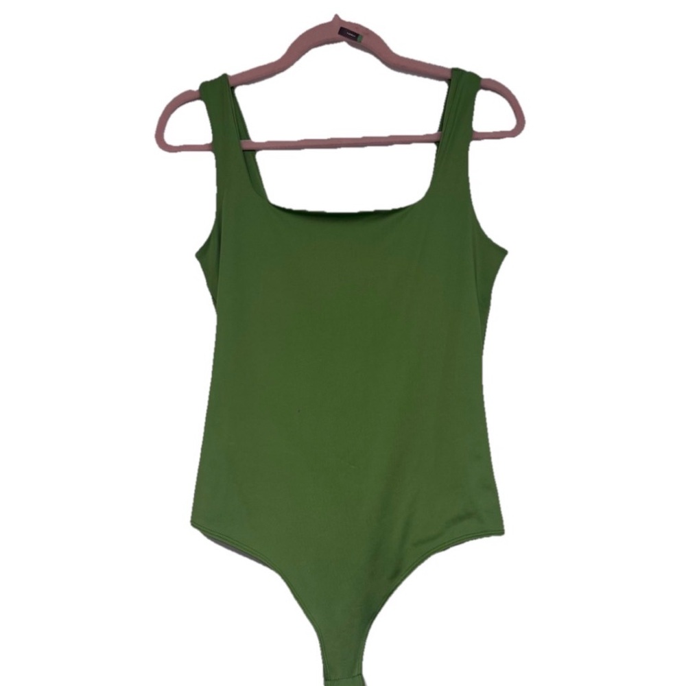 Olive Green Square-Neck One-Piece Bodysuit L